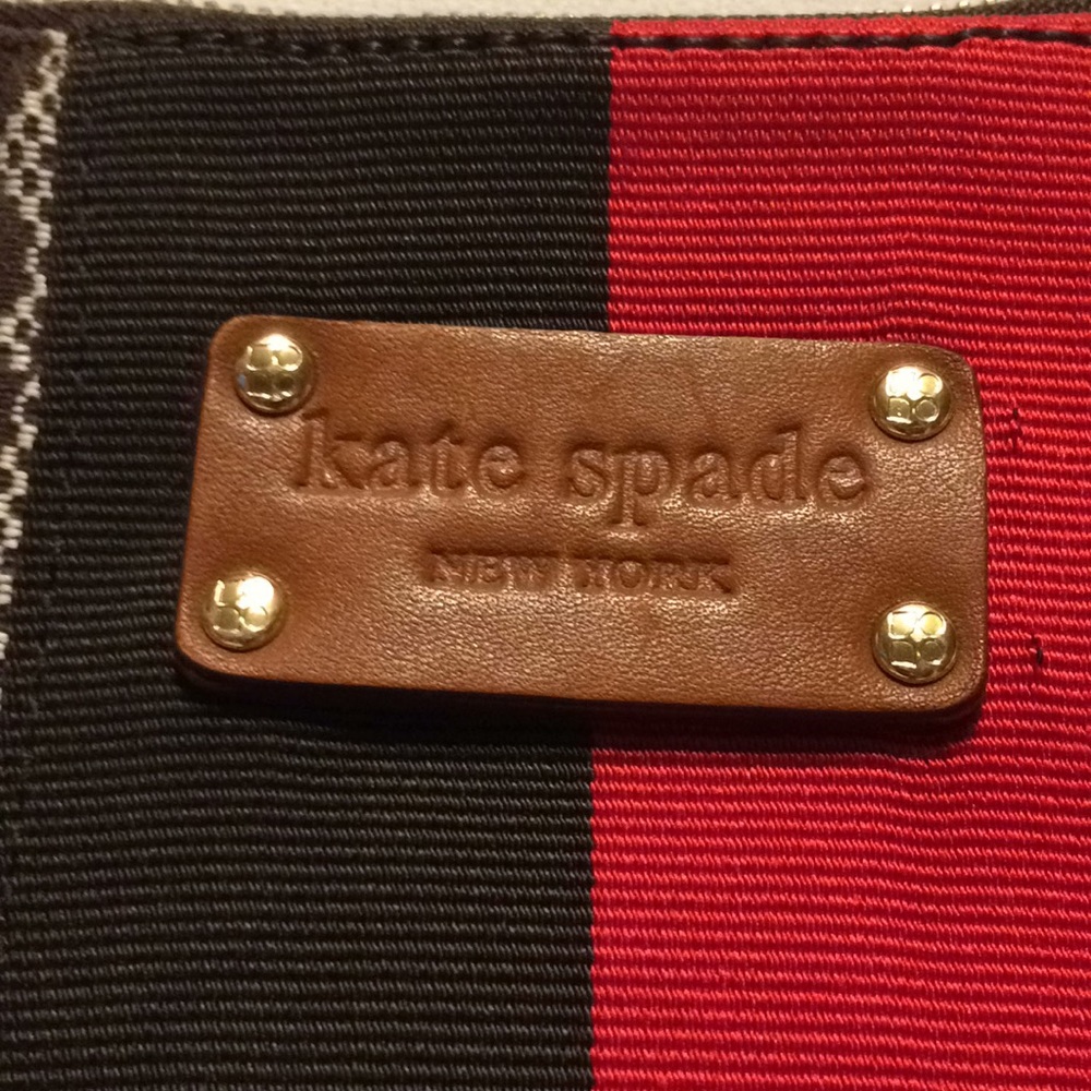 Kate Spade Shoulder Bag Brown Red Fabric Ribbon - Picture 3 of 8